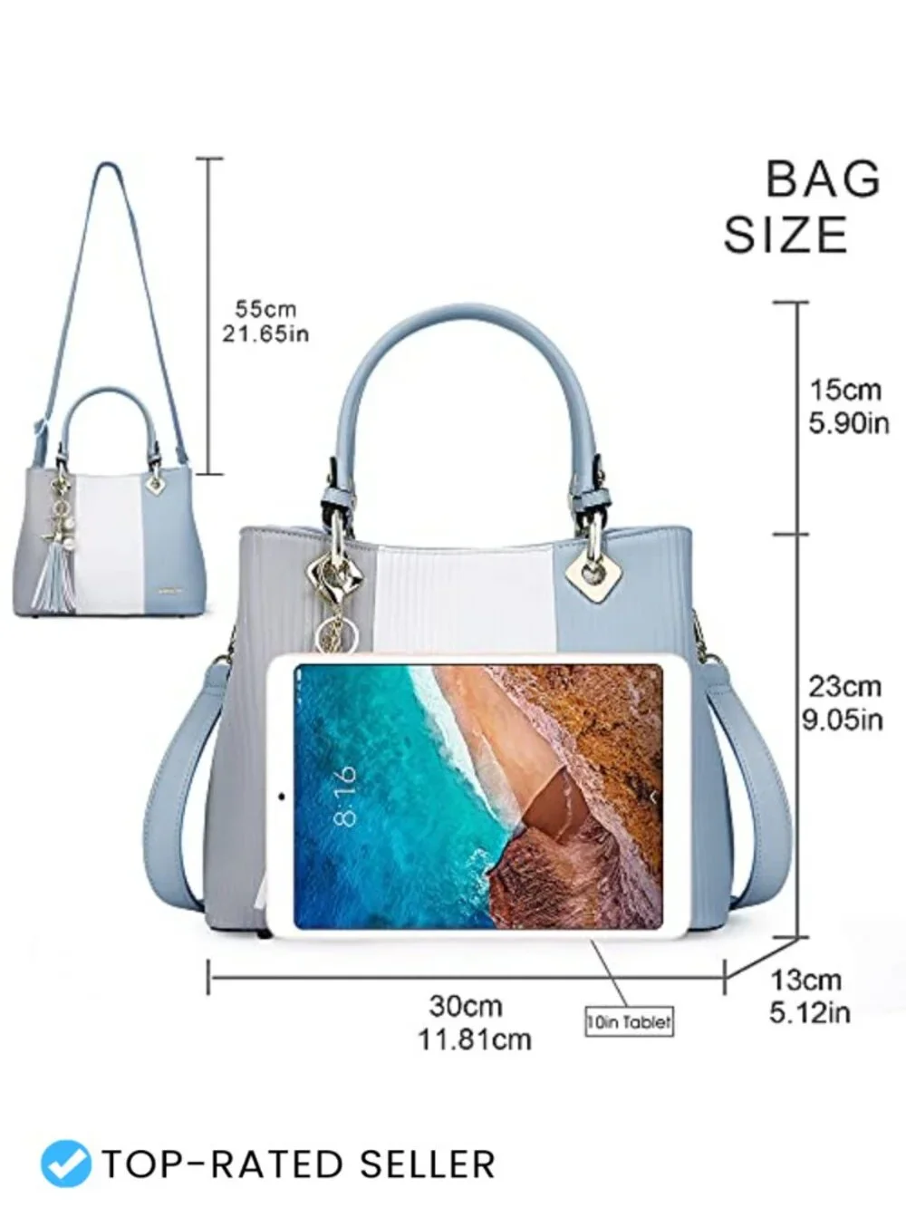 PU Leather Satchel Purse | Medium Top Handle Tote with Multiple Pockets,